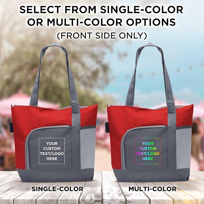 DISCOUNT PROMOS Custom Go Getter Sport Tote Beach Bags Set of 12, Personalized Bulk Pack - Reusable, Great for Shopping, Beach, Picnic, Other Outdoor Adventure - Red