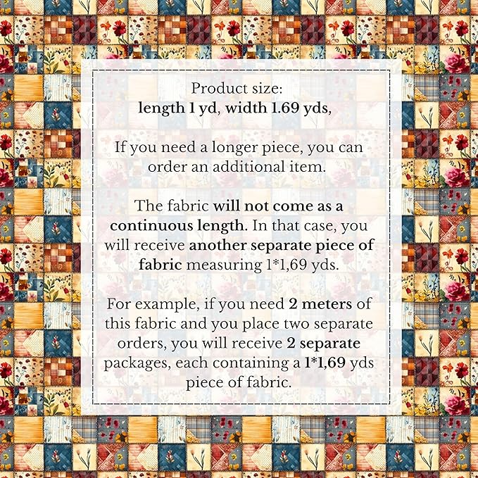 Autumn Meadow Patchwork Cotton Fabric – Premium Turkish Printed Cotton 140 GSM, Panel 61 x 36.6 Inches, Pre-Cut Quilting & Sewing Fabric Panel for Crafts, Home Decor & DIY Projects (USA Size)