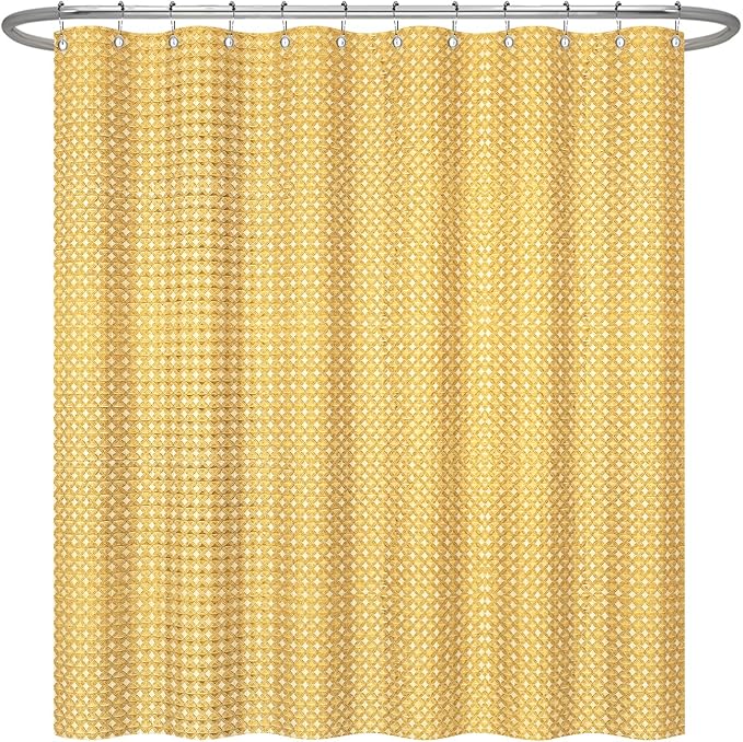ggaimwf 36x72 Inch Solid Color Shower Curtain for Bathroom Waffle Bath Water Resistant Fabric Curtains Green Mustard Modern Thick Shower Stall Curtain with Metal Hooks