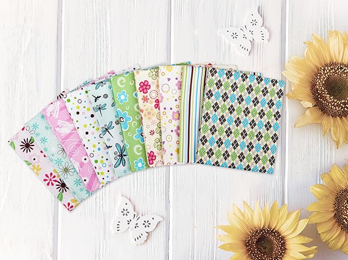Craftido -25 Options- 100% Cotton Quilting Fabric Bundles 10pcs Fat Quarters 18”x21”-Medium Weight 5.2 oz- Soft Cotton for Quilting, Sewing Project, Patchwork, DIY Crafts - Spring