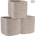 Storage Cubes 11 Inch Storage Baskets for Shelves, Set of 3 Cotton Rope Woven Baskets for Organizing, Cube Storage Square Bins for Toy, Playroom Decor, Classroom, Closet, Brown