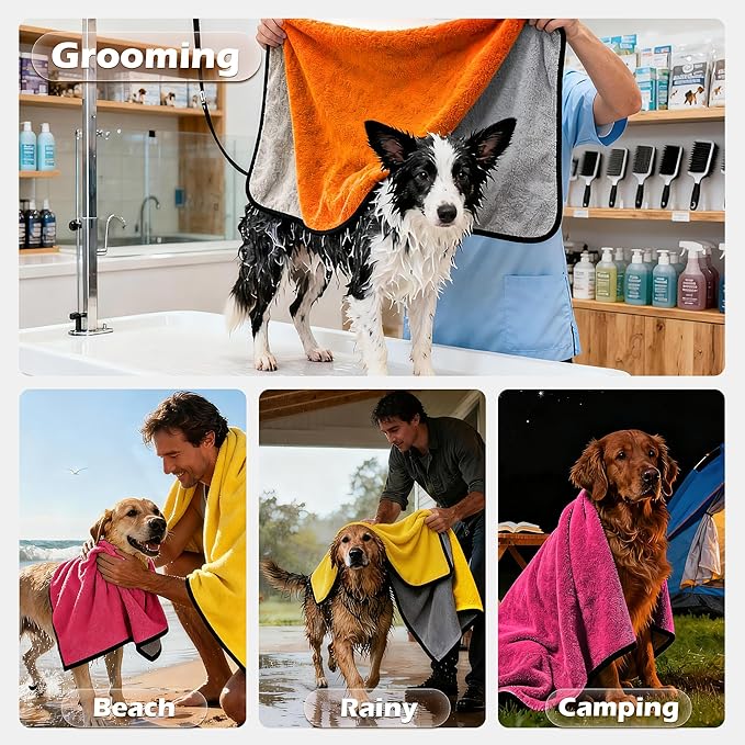 MICOOYO Dog Towels for Drying Dogs 3 Pack, Ultra Absorbent Microfiber Pet Bath Blanket | Quick Dry Towel for Dogs and Cats, 11.8”x23.6, S