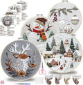 QBQBQ 4 Sets Christmas Embroidery Kit for Beginners, Embroidery Kits for Adults, Cross Stitch Kits for Beginners with Pattern, Needles, Threads, Bamboo Hoops, Tools