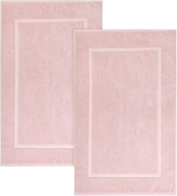 ELITE Emporium Home Collection 2-Piece Cotton Bathroom Mat Set, 21" x 34" - 100% Cotton, Absorbent, Quick-Dry, Bath Towel Mats for Bath Floor, Dusty Pink [Not a Bathroom Rug]