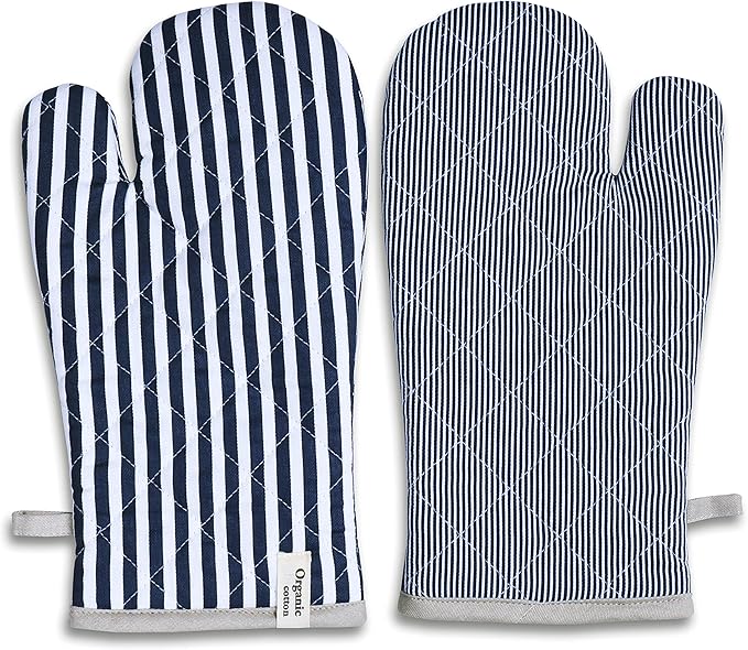 AMOUR INFINI Cotton Oven Mitts Set of 1 with Hanging Loop Non-Slip, Heat Resistant, Reusable Oven Mitt for Baking Cooking Kitchen Oven Gloves (Blue)