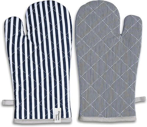 AMOUR INFINI Cotton Oven Mitts Set of 1 with Hanging Loop Non-Slip, Heat Resistant, Reusable Oven Mitt for Baking Cooking Kitchen Oven Gloves (Blue)