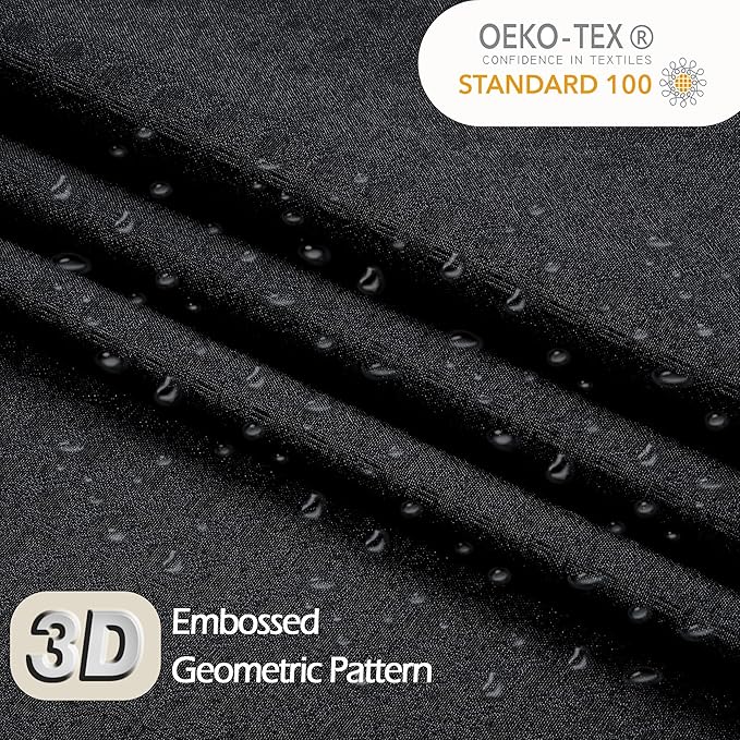 Ebesto Extra Long Black Shower Curtain 96 Inch Long 1 Piece, Waffle Embossed Textured Fabric Shower Curtain for Bathroom Large Hotel, Water Resistant, Machine Washable, 72Wx96L Inches