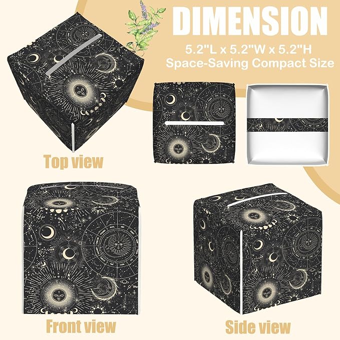 Zodiac Signs Leather Tissue Box Holder Moon Phases Tissue Box Cover Facial Paper Case Organizer Cube Napkin Dispenser for Bathroom Vanity Countertop Night Stand Office Car