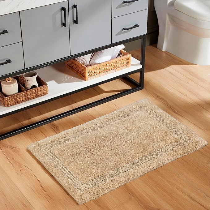 C23 Luxury 2200 GSM Heavyweight Bath Mat (Pack of 2) | 100% Tufted Cotton 20"x32" & 16"x24" Beige Thick & Plush Bathroom Rugs Ultra-Absorbent, Quick Dry, Anti-Slip Natural Latex Back, Machine Washable