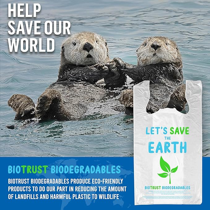 Biodegradable Thank You Bags | 500 Count - Bulk | Extra Thick, Strong, Recyclable, & Reusable | 100% Biodegradable Shopping Bags, Grocery/Restaurant/Supermarket | 12” x 6.5” x 22” | Made in USA