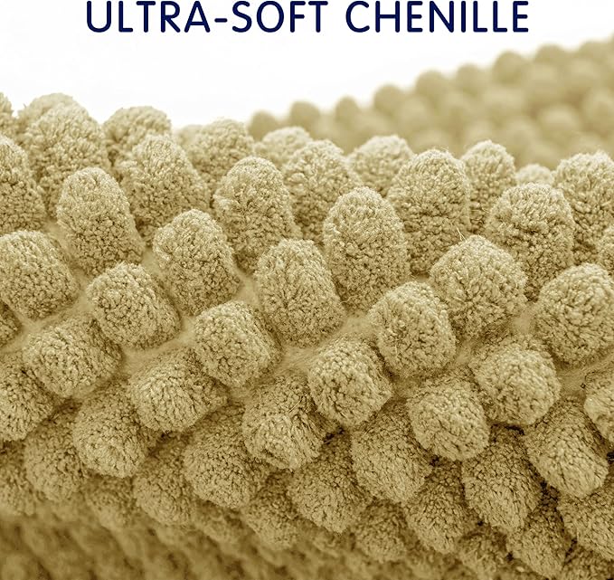 SUBRTEX Bathroom Rugs Chenille Bath Rug, Soft Short Plush Bath Mat, Water Absorbent Shower Mat, Quick Dry Machine Washable(Yellow, 16" x 24")