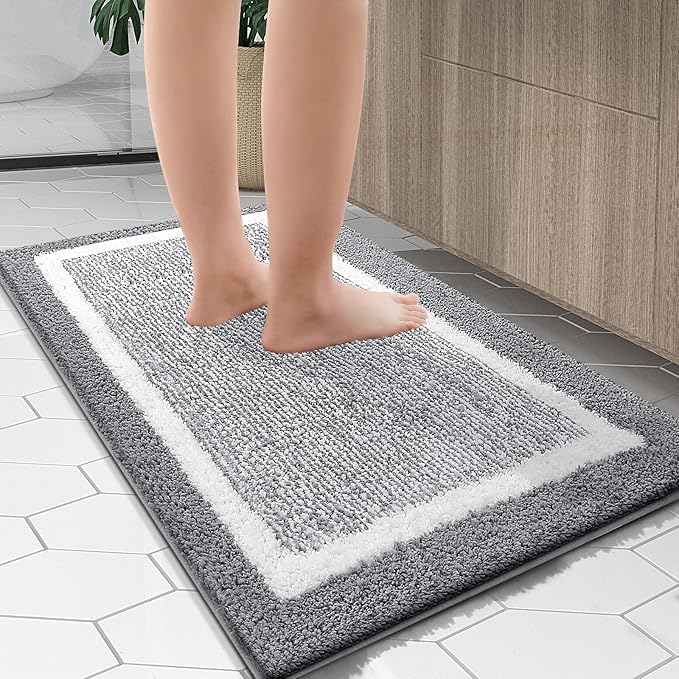 OLANLY Bathroom Rugs 30x20, Extra Soft and Absorbent Microfiber Bath Mat, Non-Slip, Machine Washable, Quick Dry Shaggy Bath Carpet, Suitable for Bathroom Floor, Tub, Shower (Medium, Grey)