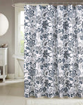 Serafina Home Hotel Quality Navy Gray Grey Fabric Bathroom Shower Curtain: Paisley Floral Leaf Damask Design on White (72 x 70 inches)