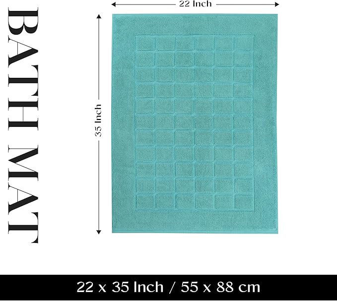 Superior 100% Cotton Bathmat Set, Bath Mats, Bathroom Decor, Shower, Bathtub Essentials, Home Accessories, Small Washable Rug, No Backing, Heavyweight, Nora Collection, Set of 2, 22" x 35", Turquoise