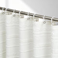 Lameirose Extra Long Farmhouse White Shower Curtain Boho, 72 x 84 Cotton Blend Tufted Weave Waffle Stripe Textured Heavy Duty, Fabric Shower Curtain for Bathroom, Hotel