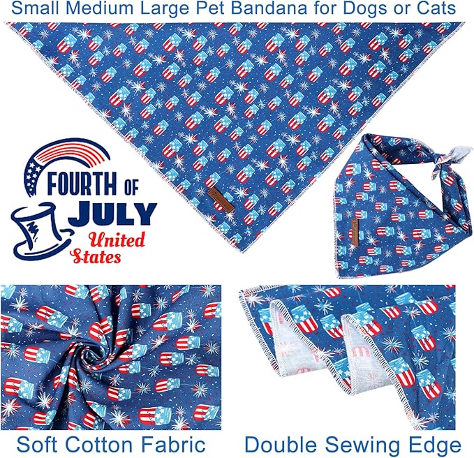 UP URARA PUP 4th of July Dog Bandana, Patriotic Bandana for Medium Large Dog, Cute Patriotic Puppy Bandana, Cotton American Flag Pet Triangle Bid Scarf Kerchief for Girl Boy Dogs