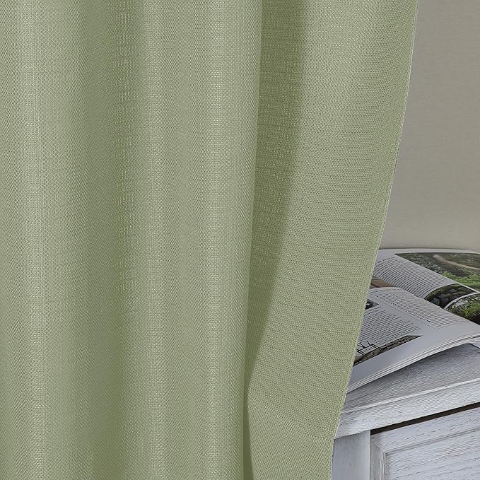Lecloud Bessie Light Green Curtains 45 Inch Length 2 Panels, Light Filtering Curtains for Bedroom, Faux Linen Textured Window Drapes Rod Pocket, Window Treatments for Small Windows, Each 30 W x 45 L