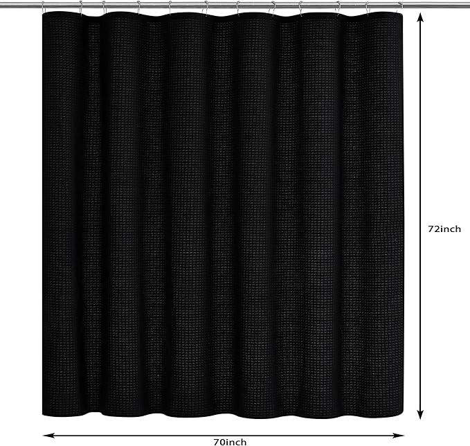 Indecor Home Luxury Waffle Weave Shower Curtain Elegant Hotel Style Fabric for Bathroom, Water Repellent, Machine Washable Black Waffle