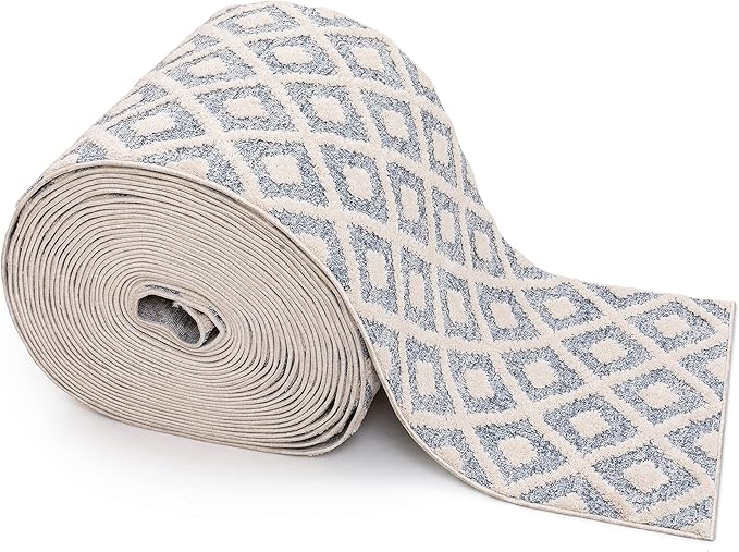 Well Woven Custom Size Runner - Choose Your Length - Ainsley Blue Diamond Trellis Geometric Tribal - 27 Inches Wide x 8 Feet Long Runner (27" x 8' Runner) Rug