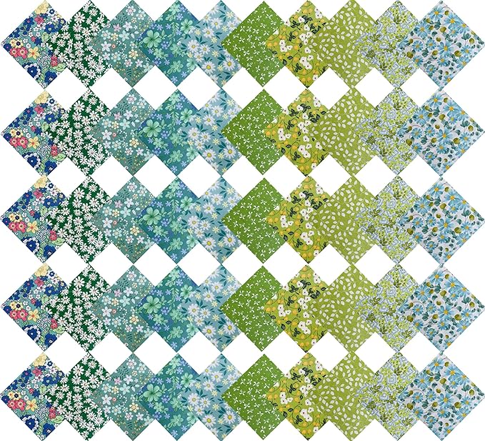 HANPATQUI 50PCS 12 x 12 inch Green Printed 100% Cotton Fat Quarters Fabric for Sewing and Quilting Bundles Precut Fabric Square for DIY Craft Patchwork