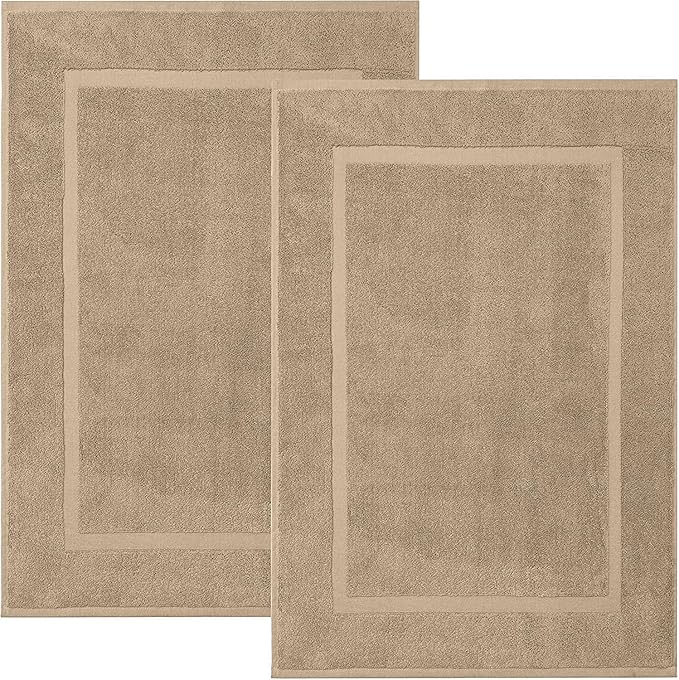 RIVERSIDE Bath Mat Set of 2 - Tan Bath Mats 21x34 Inches, Not a Bathroom Rug, 100% Ring Spun Cotton, Super Soft & Highly Absorbent Bathroom Floor Mats