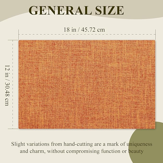 KXN Placemats Set of 6, Dual-Layer Thickened Faux Linen Table Mats, Heat Resistant & Wrinkle-Free, Machine Washable Cloth Place Mats for Kitchen Dining Indoor Outdoor (Orange)