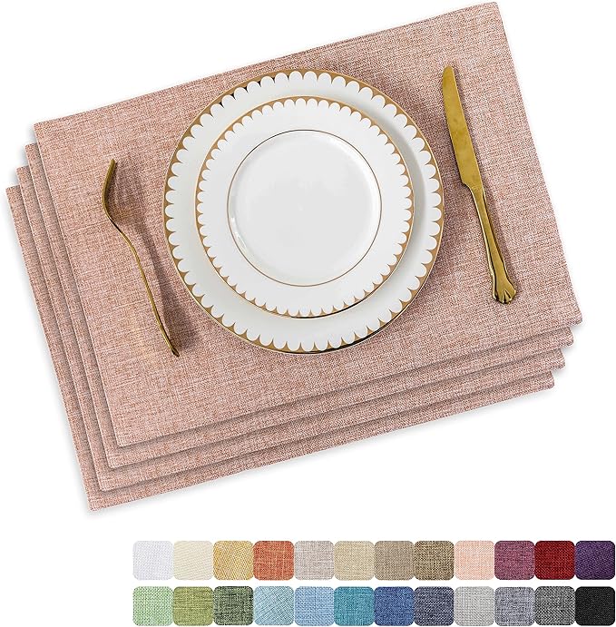 Home Brilliant Valentines Placemats Set of 4 Heat Resistant Dining Table Place Mats for Kitchen Table Party Dinner Decorations, 13 x 19 inches, Apricot Pink