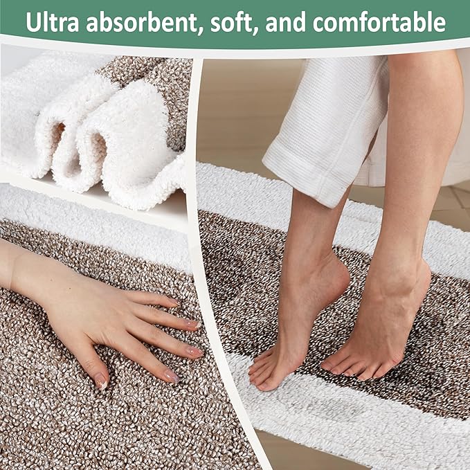 Naturally Yours Home Bath Mat, 100% Cotton, Reversible Rug, Minimalist Japandi Bathroom Decor, 20 x 31.5 inches, Neutral Tan & White Colors