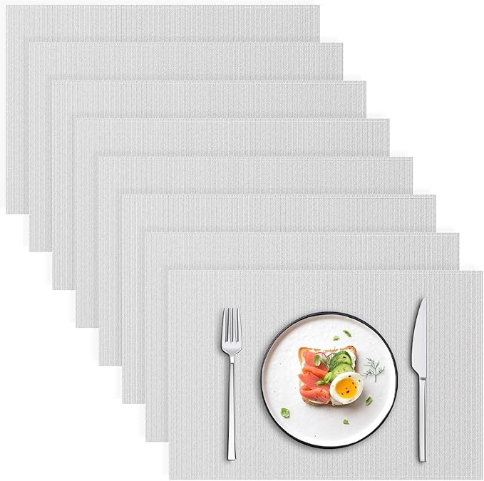 Blue Forest | Rectangular Faux Linen Placemats Set of 8 | Dual- Layered Thickened for Durability | Heat Resistant | Machine Washable | Wrinkle Free for Easy Care Indoor/Outdoor Use - Cream Beige