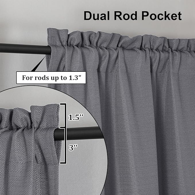 Lecloud Bessie Dark Grey Curtains 63 Inch Length 2 Panels, Light Filtering Curtains for Bedroom, Faux Linen Textured Window Drapes Rod Pocket, Window Treatments for Living Room, Each 40 W x 63 L