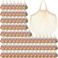 Paterr 80 Pack Cotton Mesh Produce Bags Bulk Reusable Market Bag Washable Net Grocery Purse String Shopping Tote Beach Organizer for Vegetable Fruit Picnic Food Storage (Short Handle,Beige)