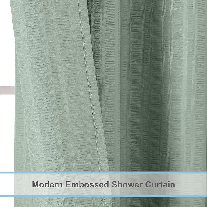Aiyufeng Moga Sage Green Shower Curtain - 3D Embossed Cloth Shower Curtain for Bathroom, Hotel Luxury Green Bathroom Curtains, Machine Washable, Standard Size 72Wx78H