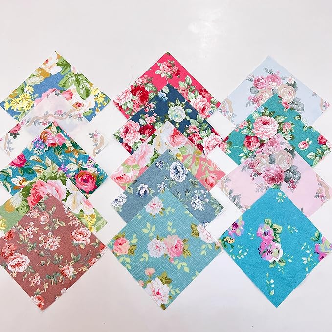 14Pcs 9.8" x 9.8"(25 * 25CM) Cotton Fabric DIY Making Supplies Quilting Patchwork Fabric Fat Quarter Bundles DIY for Quilting Cotton Patchwork Cushions (Flowers, 9.8" x 9.8")