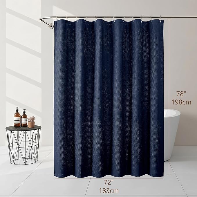 Ebesto Navy Blue Fabric Shower Curtain 78 Inch Length 1 Piece, Embossed Textured Waffle Cloth Shower Curtains for Bathroom Modern Hotel Spa, Water Resistant Machine Washable, 72Wx78L Inches