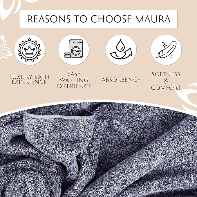 MAURA Indigo Blue Extra Large Turkish Cotton Luxury Bath Towels Set of 4. Ultra-Soft, Thick & Plush Towels for Bathroom - Denim Blue
