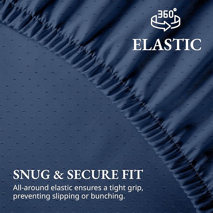 Lane Linen 100% Egyptian Cotton Twin XL Size Fitted Sheet Only (39"x81" + 15") - Elegant Sateen Weave, Ultra Soft, Breathable, Highly Durable, Deep Pockets Upto 17" - Swiss Dot Estate Blue