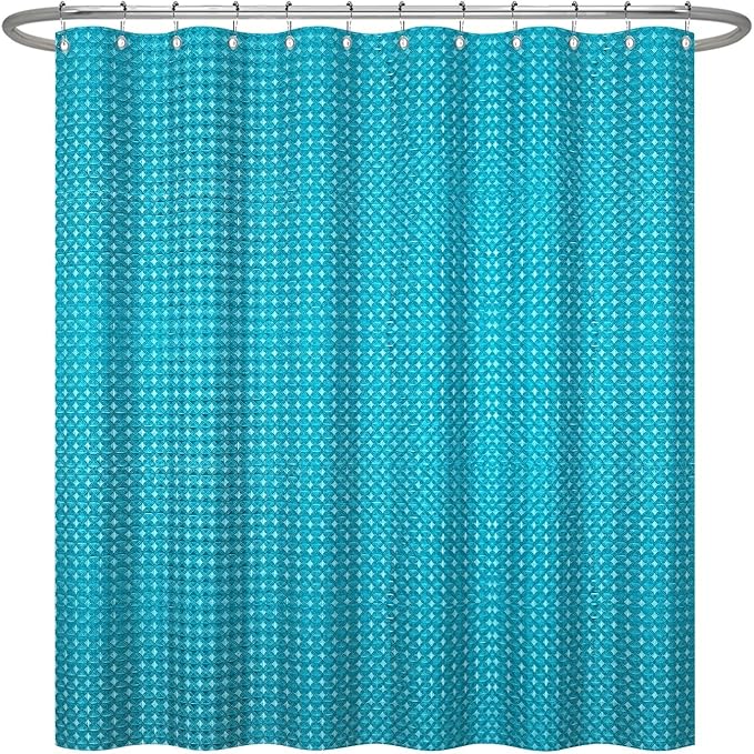 ggaimwf 72x72 Inch Solid Color Shower Curtain for Bathroom Waffle Bath Water Resistant Fabric Curtains Teal Modern Thick Shower Stall Curtain with Metal Hooks