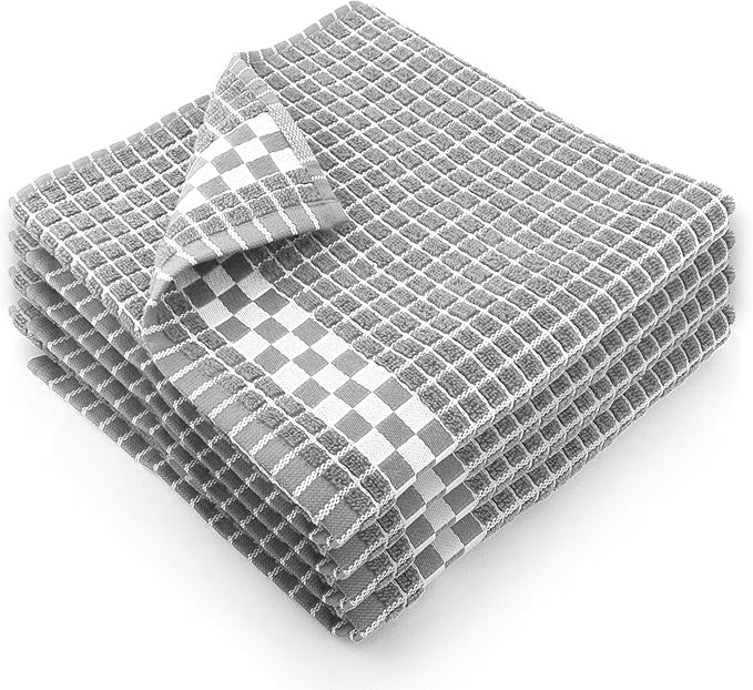 Fecido Classic Dark Kitchen Dish Towels with Hanging Loop - Heavy Duty Absorbent Dish Clothes - European Made 100% Cotton Tea Towels - Set of 4, Silver Gray