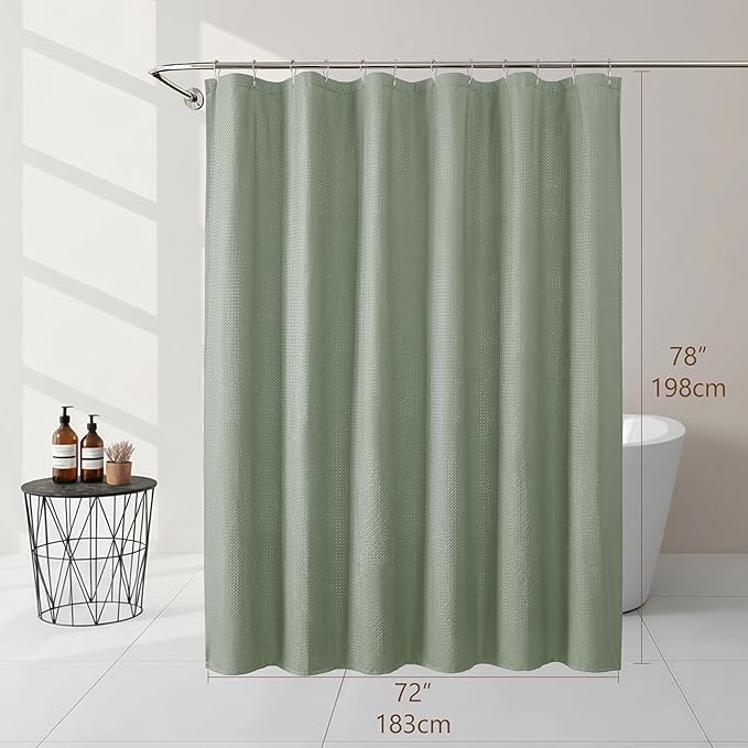 Ebesto Sage Green Fabric Shower Curtain 78 Inch Length 1 Piece, Embossed Textured Waffle Cloth Shower Curtains for Bathroom Modern Hotel Spa, Water Resistant Machine Washable, 72Wx78L Inches