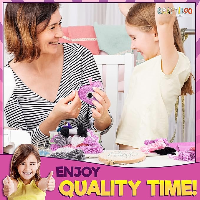 CRAFTILOO 3Pcs of Embroidery Punch Needle kit for Kids Mini Pillows Googly Heart Owl Rainbow Needlepoint Craft Embroidery Pen Needle Punch Kit Art Punch Needle Yarn