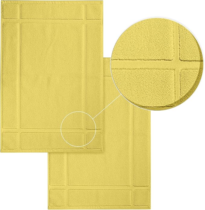 Ample Decor Bath Mats 100% Cotton 24 X 17 & 34 X 20 Inches, Oeko Tex Certified 1350 GSM Solid Construction Thick & Plush, Super Absorbent for Bathroom Floor, Shower – Yellow