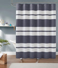 LinenZone 70" x 72" Waffle Shower Curtain - Navy Blue with White Stripes, Modern Hotel Shower Curtain