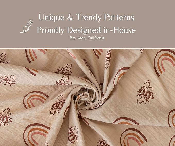 Leyl&Ari Muslin Baby Swaddle Blanket |100% Organic Cotton Receiving Blanket (Rainbow/Bee Set)
