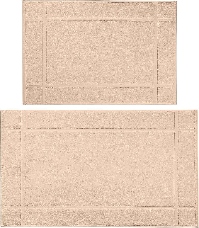 Ample Decor Bath Mats 100% Cotton 24 X 17 & 34 X 20 Inches, Oeko Tex Certified 1350 GSM Solid Construction Thick & Plush, Super Absorbent for Bathroom Floor, Shower – Beige