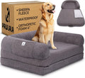 2 in 1 Human Dog Bed for Adult Foldable – Waterproof, Orthopedic Foam, Machine Washable Sherpa Cover, Non-Slip Base – Human Size Dog Bed (Dolphin Gray, 72x44x11)