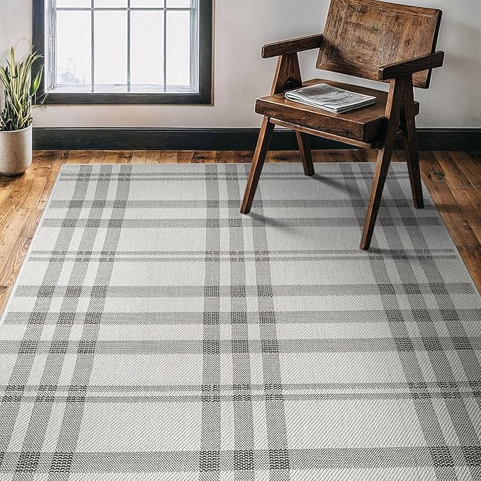 CAMILSON Easy Jute Rug 4x6, Indoor Outdoor Off-White Color Fiber Area Rugs for Living Room Patio and Dining Room Rug, Checkred Boho Woven Design, Easy-Cleaning, Washable Outside Carpet (4 x 6)