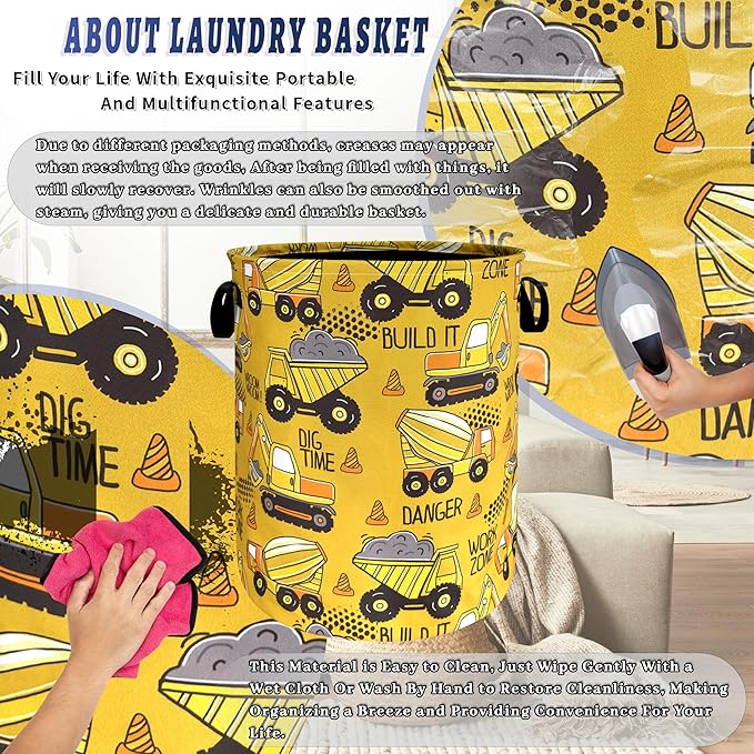 Cartoon Cars Pattern Laundry Hamper Foldable Oxford Cloth Funny Laundry Basket With Handle Portable Clothes Storage Basket Laundry Bag 18.9"x16.5" For Laundry Room/Bedroom/Bathrooms