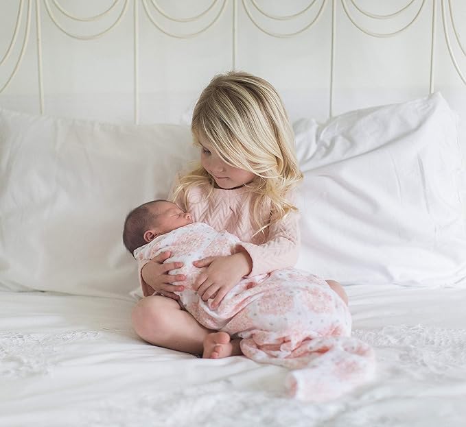 SwaddleDesigns Cotton Muslin Swaddle Blankets, Set of 4, Receiving Blankets for Baby Boys & Girls, Best Shower Gift, 46x46 inches, Pink Floral