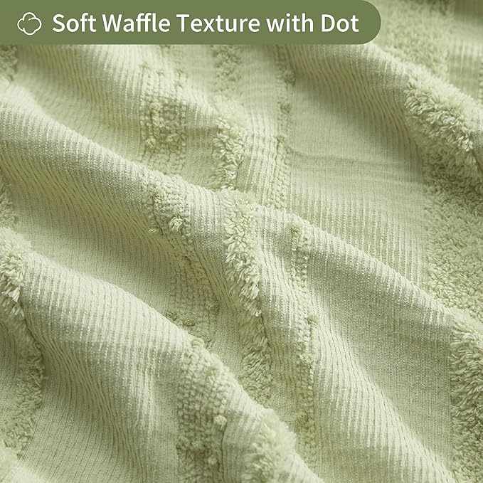 Lameirose Sage Green Shower Curtain Boho, Cotton Blend Waffle Shower Curtain Farmhouse, Fabric Shower Curtains for Bathroom, Hotel, Washable 72 x 72