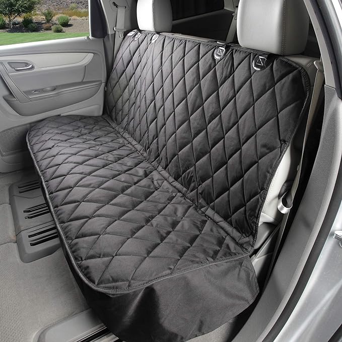 4Knines Back Seat Pet Cover for Dogs w/o Hammock – 54" Wide, Waterproof Car Seat Cover, Non-Slip, Heavy-Duty – Fits Cars, SUVs, Small Trucks – 2 Seat Belt & Latch Access – Back Seat Protector (Black)
